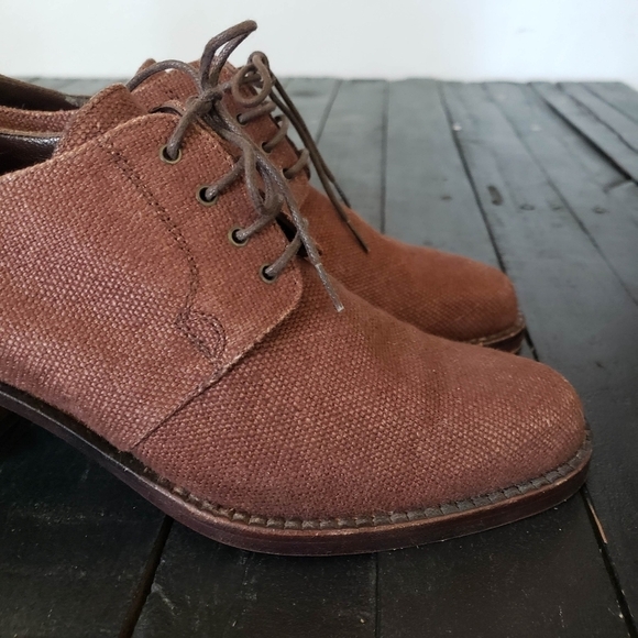 Stephane Kelian Paris Heeled Shoes Burgundy Red Women's 8 Canvas Lace Up Oxford - Picture 4 of 11